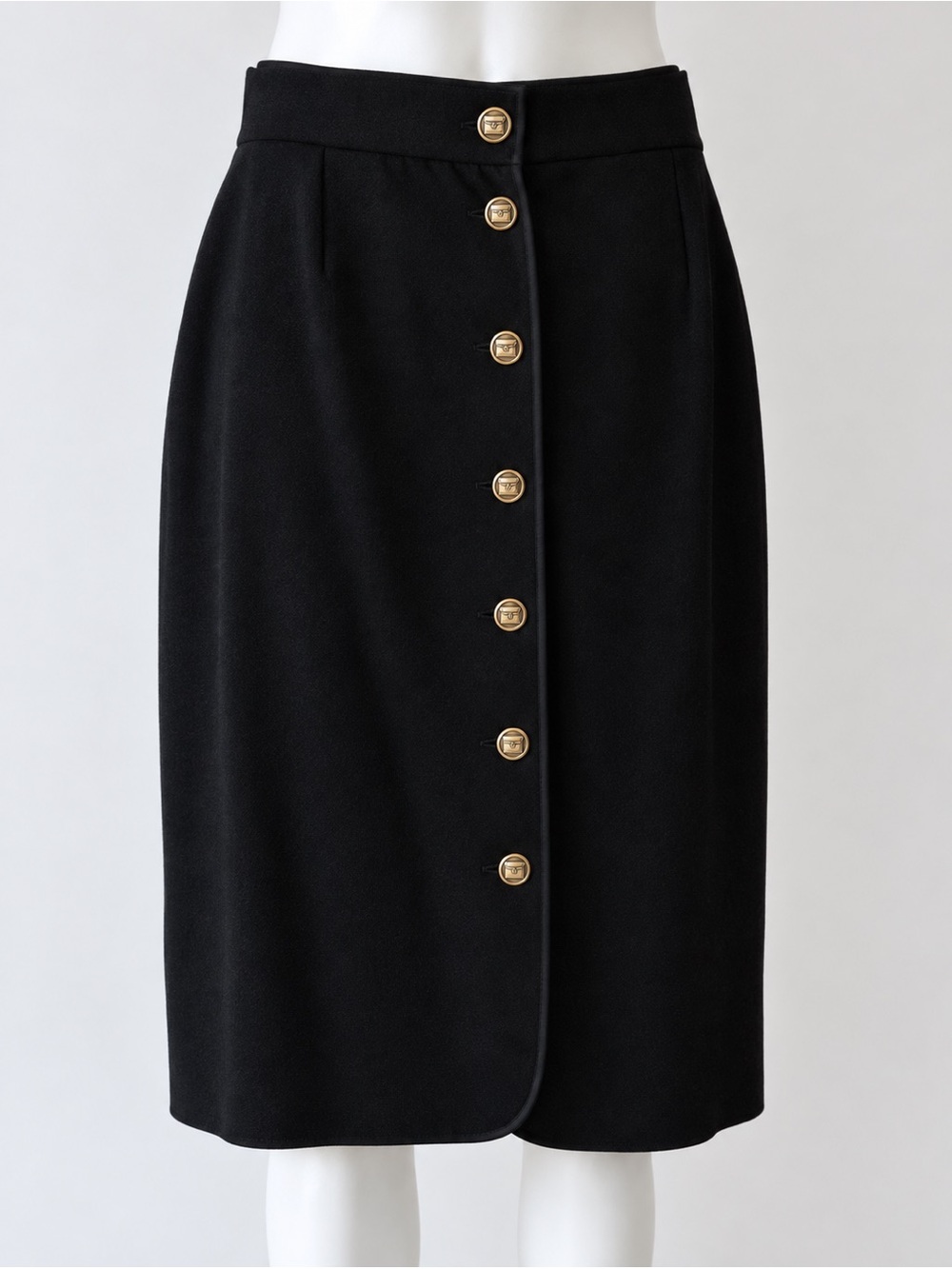 Auth CHANEL wool midi Pencil Skirt c18 1988 44 L 12 Gold Bag Buttons Lagerfeld